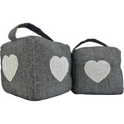 Oypla Pack of 2 Heart Pattern Herringbone Fabric Heavy Weighted Cube Door Stops Stoppers