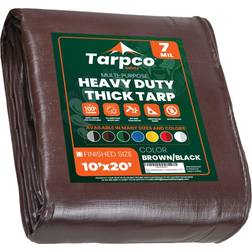 Tarpco Safety 10' x 20' Brown Black Heavy-Duty Weatherproof 7 Mil Poly Tarp with Reinforced Edges