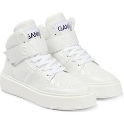 Ganni High-top faux leather sneakers white