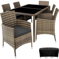 tectake Rattan garden furniture 6+1 with cover Patio Dining Set