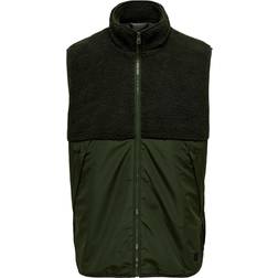Only & Sons Ben Sherpa Mix Outer Vest - Green/Raisin