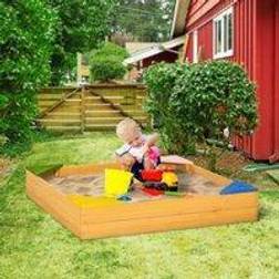 OutSunny Kids Wooden Sand Pit Sandbox w/ Seats, for Gardens, Playgrounds