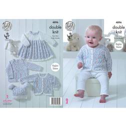 King Cole 4896 DK Pattern Baby Dress Cardigan Sweater & Hat