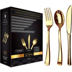 Jl prime 120 gold plastic silverware set, heavy duty gold plastic cutlery set