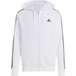 adidas Essentials French Terry 3-Stripes Full-Zip Hoodie - White/Olive Strata