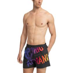 Emporio Armani Multicoloured Logo Swim Shorts, Black
