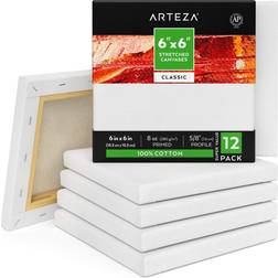 Arteza Classic Stretched Canvas, 6" x 6" Pack of 12