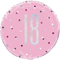 Unique 83369 Pink Packaged Round Mylar Balloon-18 Silver 1 Pc, Age 18