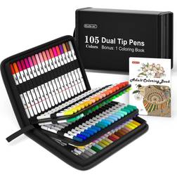 Shuttle Art dual tip brush pens markers 105 colors fine and brush dual ti