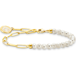 Thomas Sabo Member Charm bracelet with white pearls and Charmista disc gold plated white A2129-430-14-L17V