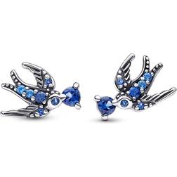 Pandora Earrings Swallows sterling silver stud earrings with crysta blue Earrings for ladies