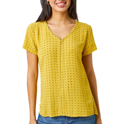 Roman Ditsy Embroidered Trim Detail Top - Yellow