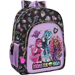 Monster High safta Schulrucksack für Kinder, anpassbar, ideal für Kinder im Schulalter, bequem und vielseitig, Qualität und Strapazierfähigkeit, 32 x 12 x 38 cm, Schwarz, Schwarz, Estándar, Casual