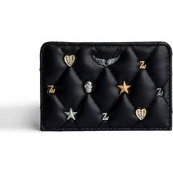 Zadig & Voltaire Noir Charm-detail Quilted-leather Pass Card Holder 1