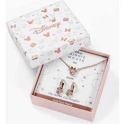 Disney Minnie Mouse Clear Crystal Hoop Earrings and Necklace Set Gold Rose Gold Plated