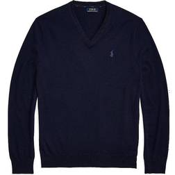 Polo Ralph Lauren Slim Fit Washable Wool V-neck Sweater Man Sweater Midnight blue Merino Wool Blue