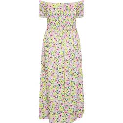 Yours Curve Plus Size Floral Print Shirred Maxi Dress - White