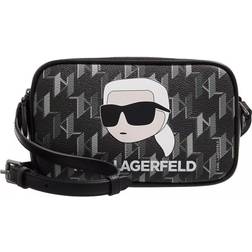 Karl Lagerfeld K/ikonik Monogram Small Camera Bag, Woman, Black/White, Size: One size