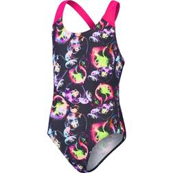 Speedo Girls' Allover Splashback Swimsuit Black/Pink