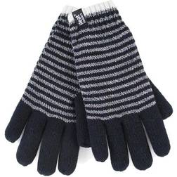 Heat Holders WoMens Striped Fleece Lined Thermal Gloves Black