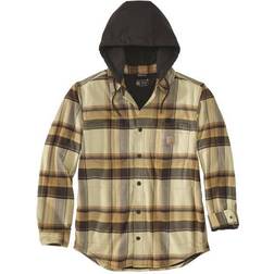Carhartt Men's Rugged Flex Relaxed Fit Flannel Fleece Lined Hooded Shirt Jacket Brown