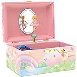 Jewelkeeper girl's musical jewelry storage box with spinning ballerina, rainbow