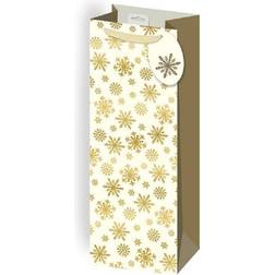 The Home Fusion Company 2 x Cream & Gold Snowflake Christmas Bottle Bags