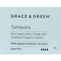 Grace & green 100% organic cotton biodegradable tampons super plus 18