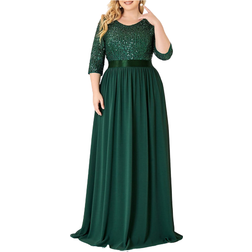 Shein Women's Long Chiffon & Sequin Evening Dress - Dark Green