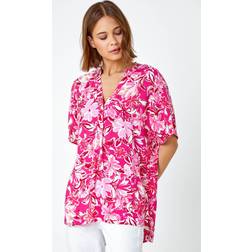 Roman Floral Print Pleat Front Overshirt in Pink