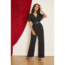 Yumi Belted Wrap Over Jumpsuit, Black