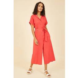 Yumi Viscose Button Up Jumpsuit, Red