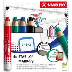 Stabilo MARKdry 4er Pack mit Spitzer und Abwischtuch in vier verschiedenen Farben