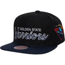 Mitchell & Ness and Adult Golden State Warriors Script 2Tone Adjustable Snapback Hat, Men's, Black