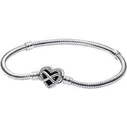 Pandora Moments Sparkling Infinity Heart Clasp Snake Chain Bracelet - Silver/Transparent