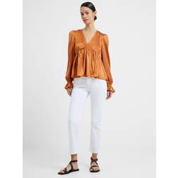 French Connection Inu Satin V-Neck Empire Top Honey Bronze