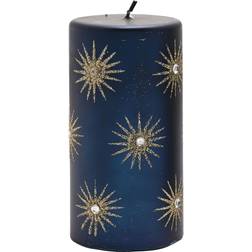 Large Pillar Festive Blue Gold Glitter Christmas Candle