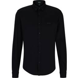 HUGO BOSS Mens Black Logo-embroidered Relaxed-fit Cotton-jersey Shirt