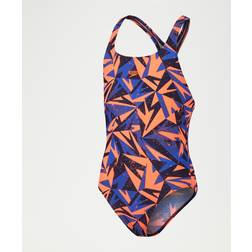 Speedo Girls' HyperBoom Allover Medalist Swimsuit Navy/Orange