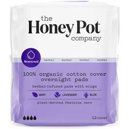 The Honey Pot Organic Cotton Cover Overnight Pads with Wings Regular 12-pack