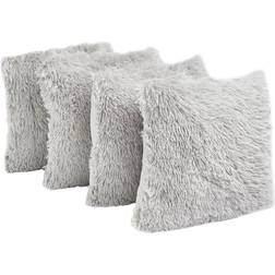 Sienna Pack Of 4 Fluffy Fleece Zip Cushion Cover Silver