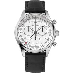 Frederique Constant FC-296SW5B6 Classic Chronograph Leather Watch, Black/White