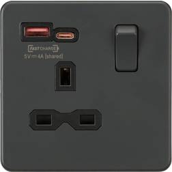 Knightsbridge MLA 13A 1G Switched Socket With Dual USB A C Anthracite SFR9919AT