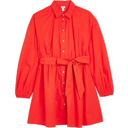 River Island Tie Waist Long Sleeve Mini Shirt Dress - Red