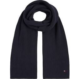Tommy Hilfiger Essential Logo-Embroidered Rib-Knitted Scarf Blue