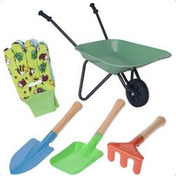 Idooka Kids Gardening Tool Set 5p Wheelbarrow Green Frog Gloves