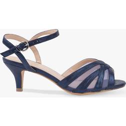 Paradox London Theresa Wide Fit Shimmer Kitten Heeled Sandals Navy