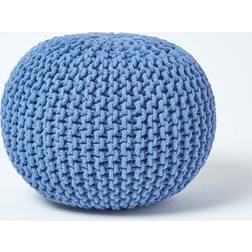 Homescapes Blue Round Knitted Pouffe