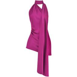 House of CB Aida Asymmetric Wrap Neck Dress - Hot Pink
