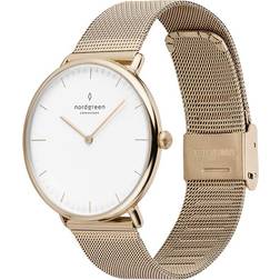 Nordgreen Native Scandinavian Gold Analog 28mm Small with White and Mesh